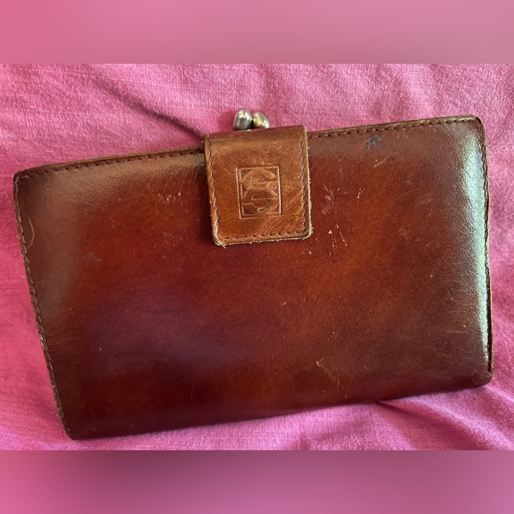Vintage European brown leather wallet with coin purse